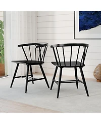 Gymax Windsor Dining Chair Set of 2 w/Rubber Wood Frame Curved Spindle Back & Armrest