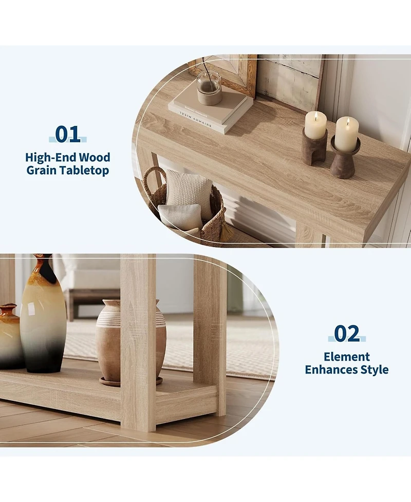 gaomon 46.26" Wood Console Table with Storage, Narrow Sofa Table with Open Shelf, Long Behind Couch Table for Entryway Hallway, Natural