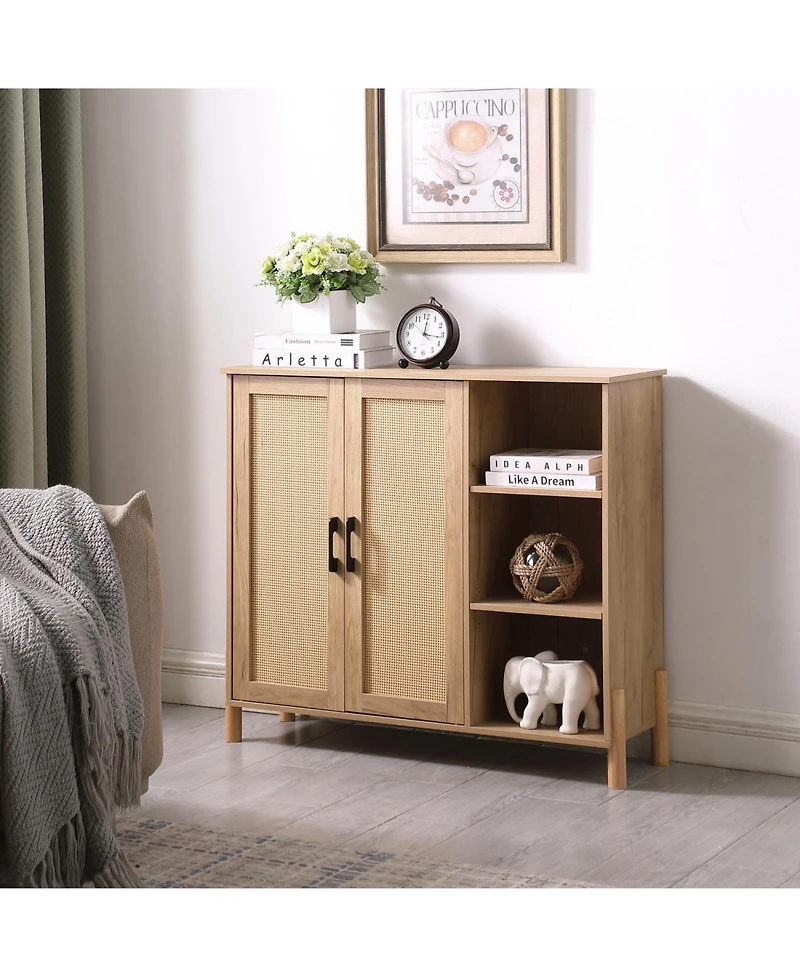 Streamdale Furniture Mid-Century Modern Rattan Door Storage Cabinet