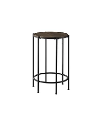 Lovmor Accent Table, End, Round, Side Table, Small, Lamp, Living Room, Bedroom, Nightstand, Dark Oak Laminate, Black Metal, Contemporary