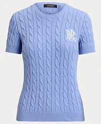 Lauren Ralph Women's Cable-Knit Short-Sleeve Embroidered Sweater