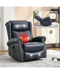 Boyel Living Genuine Leather Recliner Chair with Rocker and Swivel, Heat Massage for Room, Yellow