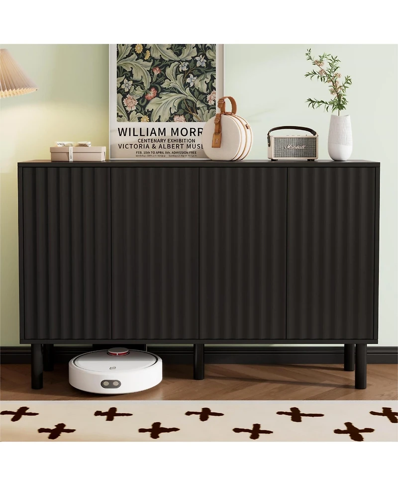 Lovmor Modern Fluted Door Storage Cabinet with Adjustable Shelves