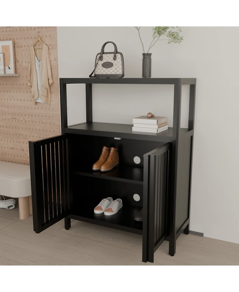 Streamdale Furniture Black Bamboo Storage Cabinet with Shelves