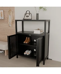 Streamdale Furniture Black Bamboo Storage Cabinet with Shelves