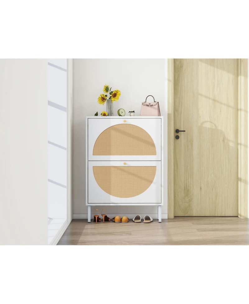 Streamdale Furniture Streamdale 2 Door Shoe Rack, Rattan, Double Layer, Suitable for Living Room, Hallway
