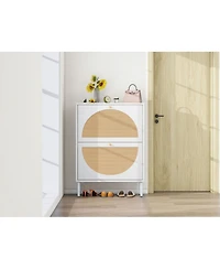 Streamdale Furniture Streamdale 2 Door Shoe Rack, Rattan, Double Layer, Suitable for Living Room, Hallway