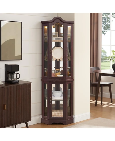 Streamdale Furniture Streamdale Dark Cherry Lighted Corner Curio Cabinet