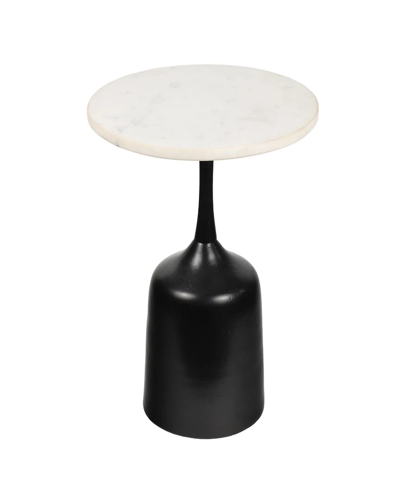 Jonathan Y Pip 20.25" Classic Designer Metal Drink Table and Decorative End with White Marble Round Top Bell Pedestal Base