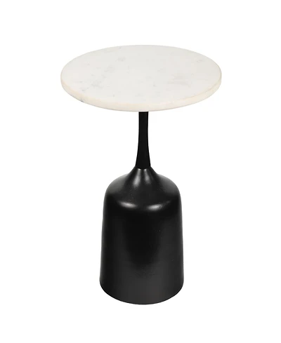 Jonathan Y Pip 20.25" Classic Designer Metal Drink Table and Decorative End with White Marble Round Top Bell Pedestal Base