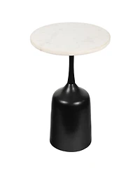 Jonathan Y Pip 20.25" Classic Designer Metal Drink Table and Decorative End with White Marble Round Top Bell Pedestal Base