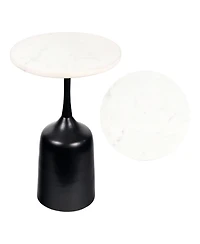 Jonathan Y Pip 20.25" Classic Designer Metal Drink Table and Decorative End with White Marble Round Top Bell Pedestal Base