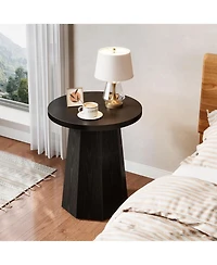 Tribesigns Farmhouse Round End Table, Black Nightstand Pedestal Accent Furniture for Living Room, Bedroom (1)