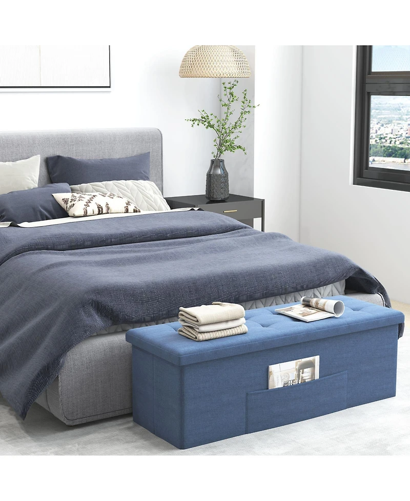 Gymax 43'' Folding Storage Ottoman Bench w/ Removable Divider & Side Pocket Bedroom