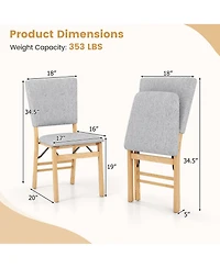 Gymax Foldable Dining Chair Set of 4 w/Padded Seat and Tilt Backrest Rubber Wood Legs