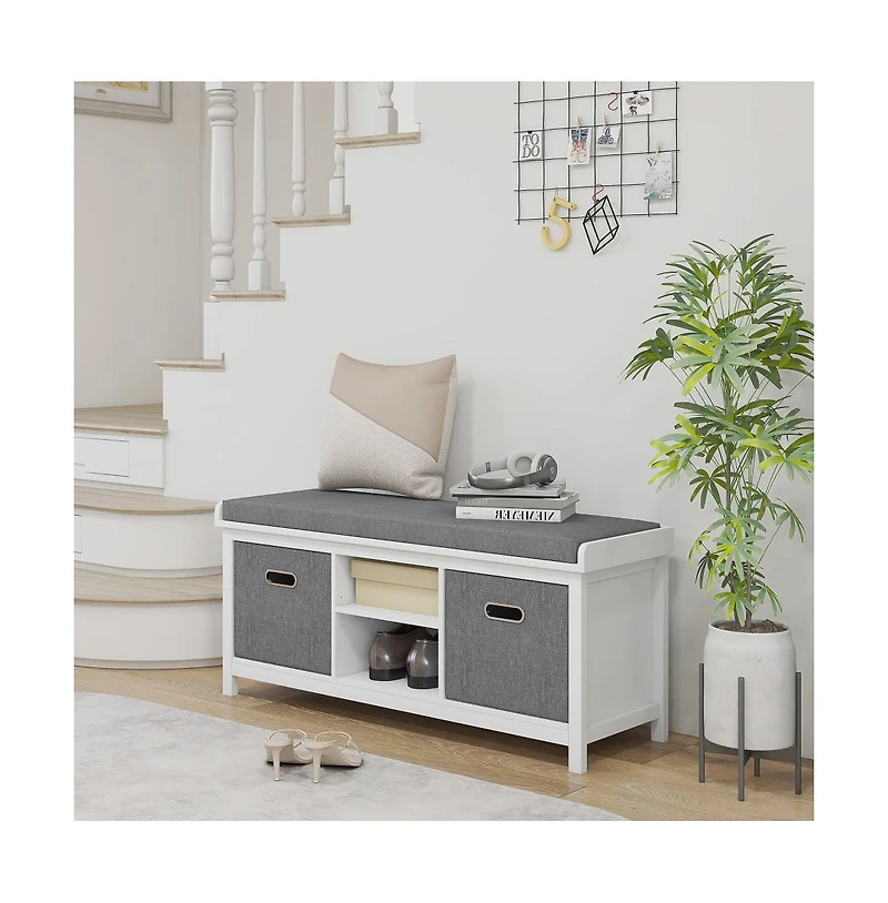 Slickblue Wooden Shoe Rack with Cushion and Storage Drawer