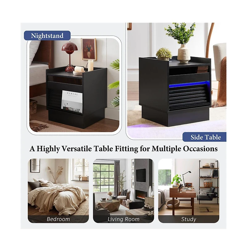 Cesicia Modern Nightstand Smart Bedside Table with 2 Drawers