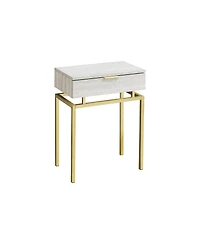 Lovmor 1 Pc Laminate & Metal Marble Look, Storage Drawer, Lamp Compatible Accent Table