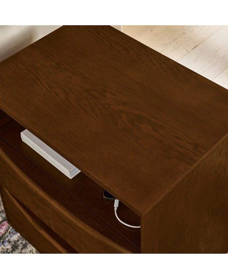 Lovmor Mid Century Nightstand 2 Drawers Usb Outlet Louver Wood Bedside End Table