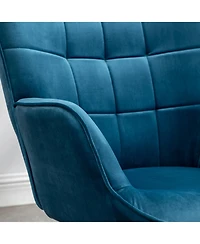 Simplie Fun Contemporary Silky Velvet Tufted Accent Chair with Ottoman, Blue