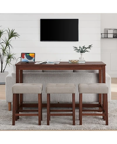 Streamdale Furniture 59" Bar Table Set w/ Power Outlet & 3 Stools