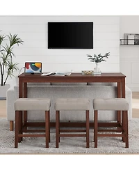 Streamdale Furniture 59" Bar Table Set w/ Power Outlet & 3 Stools