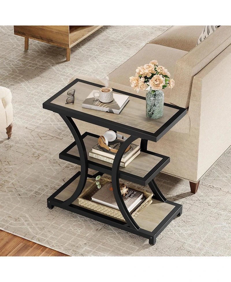 Tribesigns End Table with Storage, 3-Tier Side Geometric Metal Design, Industrial Nightstand