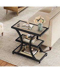 Tribesigns End Table with Storage, 3-Tier Side Geometric Metal Design, Industrial Nightstand
