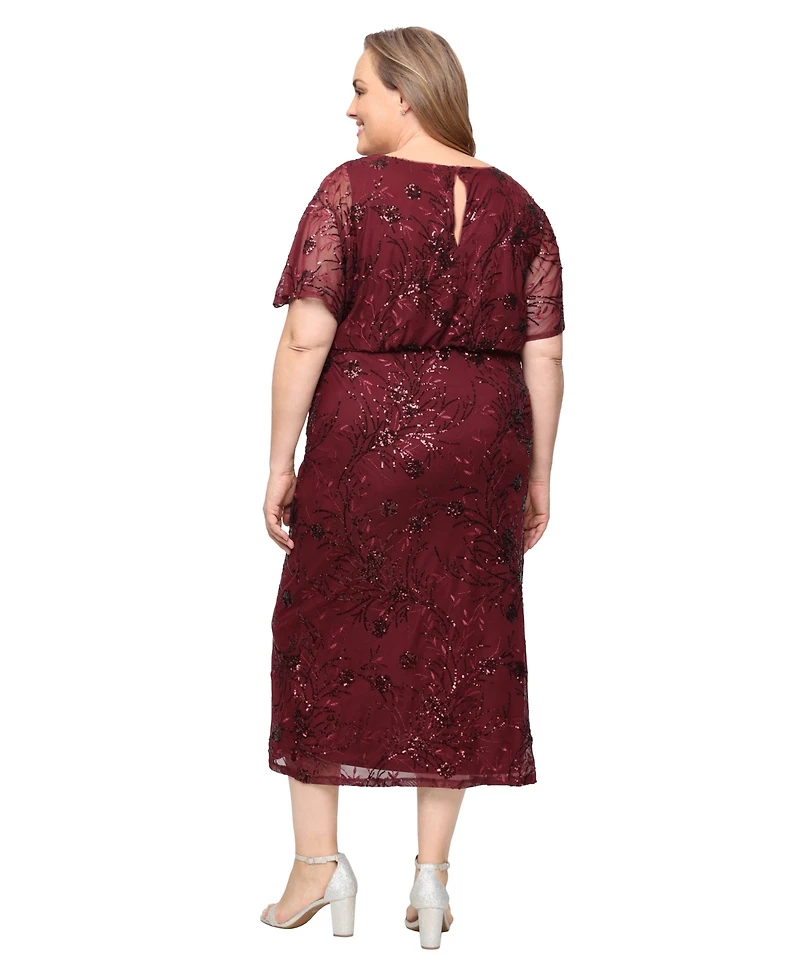 Sl Fashions Plus Round-Neck Blouson Sequin Dress