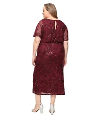 Sl Fashions Plus Round-Neck Blouson Sequin Dress
