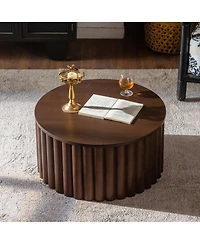 Boyel Living Round Coffee Table with Lift, Handcrafted Relief Wooden Tea Table for Living Room