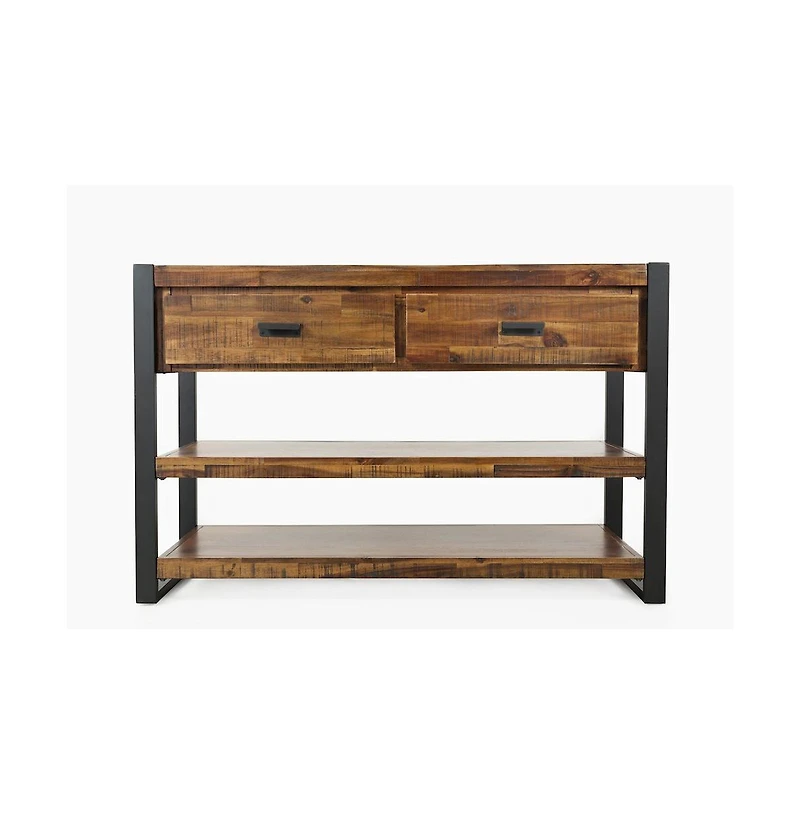 Jofran Loftworks Modern Industrial Distressed Acacia 50" Sofa Table with Drawers