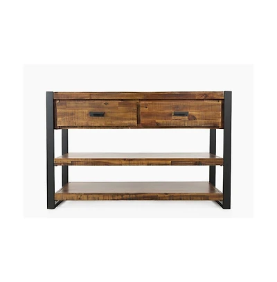 Jofran Loftworks Modern Industrial Distressed Acacia 50" Sofa Table with Drawers