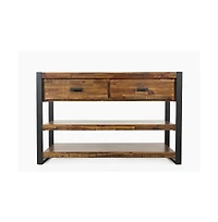 Jofran Loftworks Modern Industrial Distressed Acacia 50" Sofa Table with Drawers