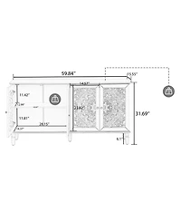 Streamdale Furniture 60" Antique Black Buffet Cabinet - Floral Carvings, Solid Wood Legs