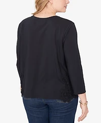 Ruby Rd. Plus Crochet Crew Neck Applique Stretch Knit Top