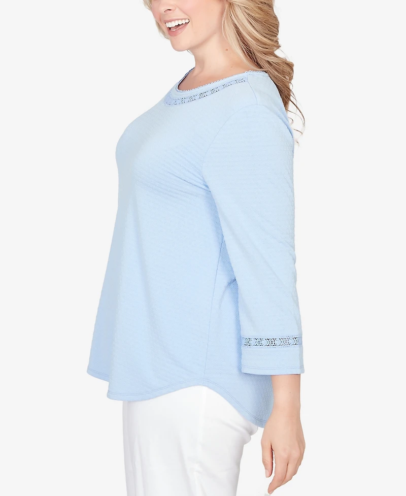 Ruby Rd. Plus Solid Clip Dot Lace Trim Knit Top