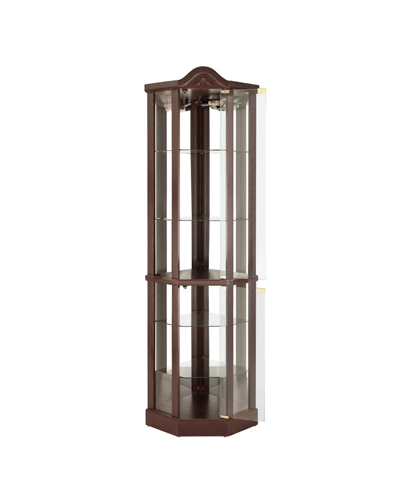 Streamdale Furniture Lighted Corner Curio Cabinet - Dark Cherry