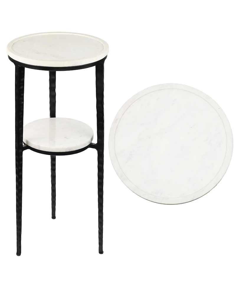 Jonathan Y Seraphina 24.75" Industrial 2-Tier Metal Frame Drink Table and Decorative End with White Marble Round Top