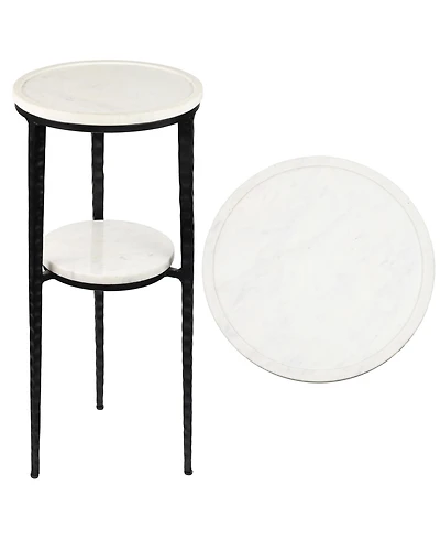 Jonathan Y Seraphina 24.75" Industrial 2-Tier Metal Frame Drink Table and Decorative End with White Marble Round Top