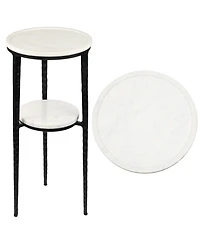 Jonathan Y Seraphina 24.75" Industrial 2-Tier Metal Frame Drink Table and Decorative End with White Marble Round Top