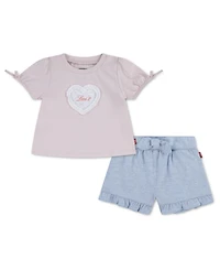 Levi's Baby Girls' Bow Sleeve T-Shirt and Belted Shorts, 2-Piece Set