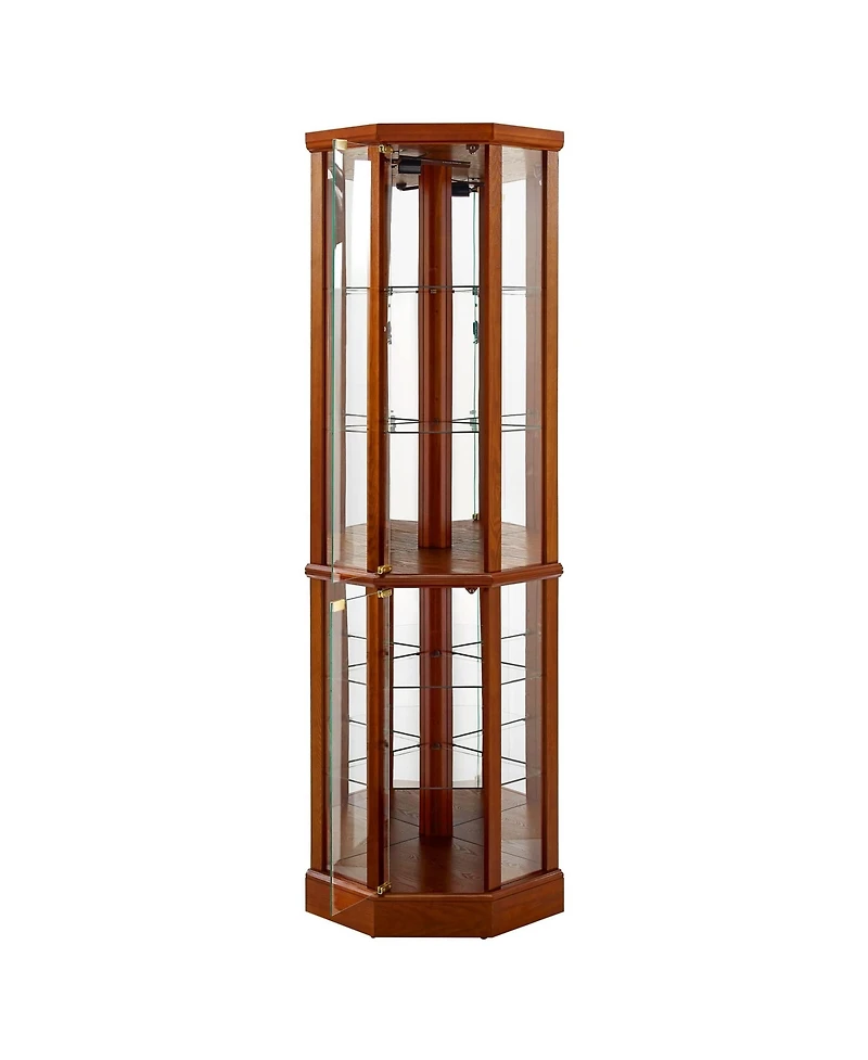 Lovmor Corner Curio Cabinet with Mirrored Panel Tempered Glass Shelves and Transitional Style