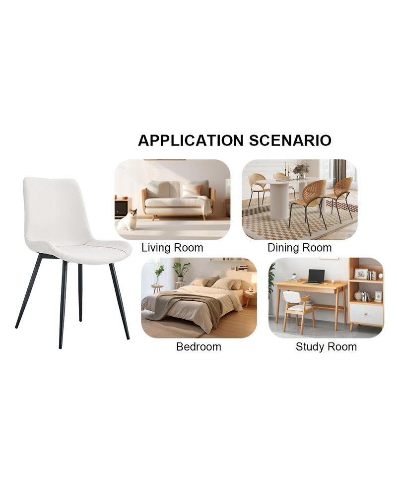 Streamdale Furniture White Faux Leather Dining Chair with Black Metal Legs