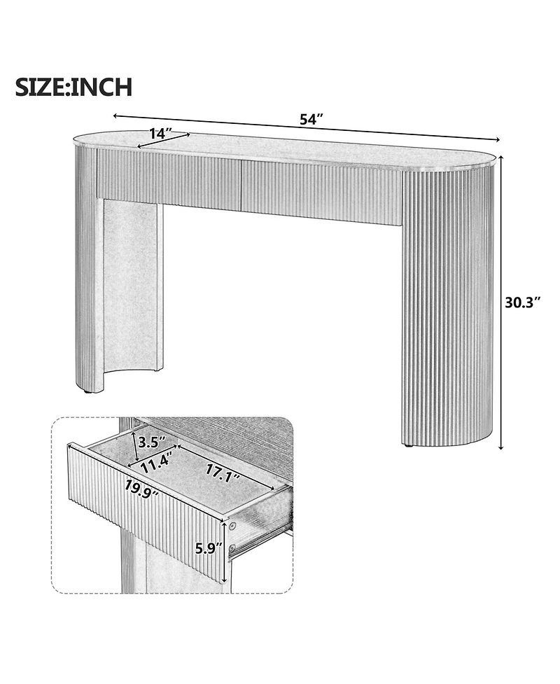 Streamdale Furniture Fluted Entryway Console Table with Drawers (Champagne White)