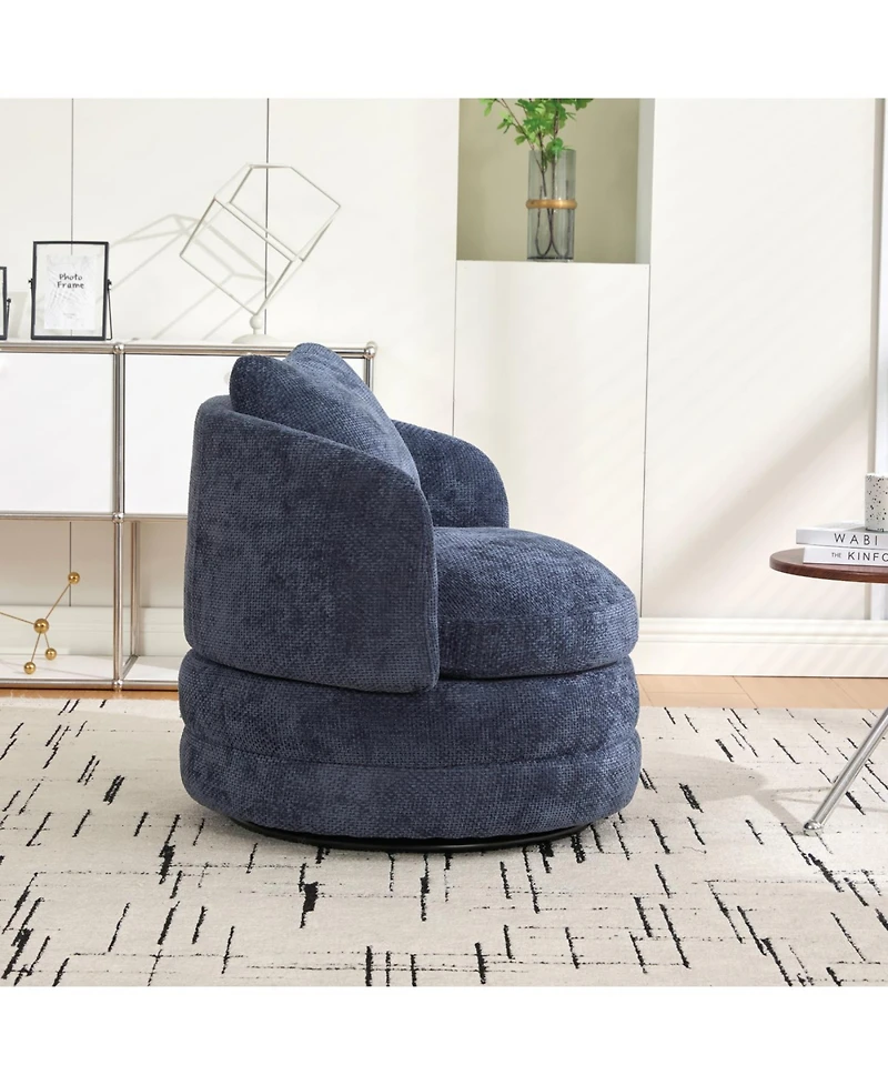 Streamdale Furniture 30" Round Swivel Barrel Accent Chair with Pillow, Navy Chenille