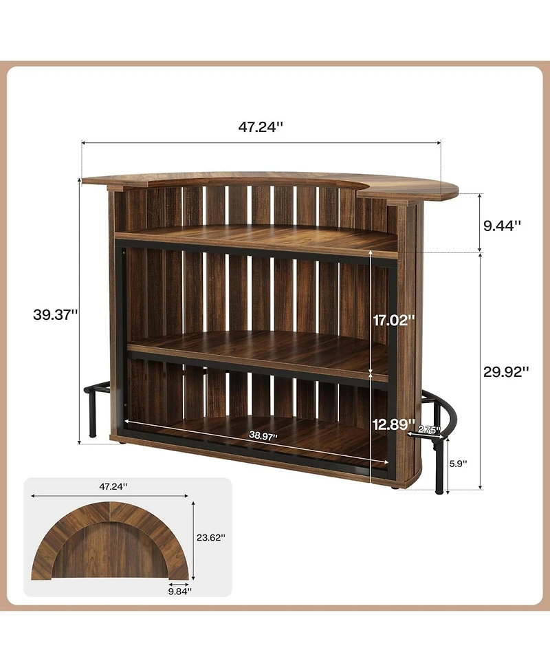 Tribesigns 4-Tier Bar Table, 39.4" H Home Bar Unit with Footrest, Arc-Shaped Mini Bar Table, Modern Wine Bar Cabinet