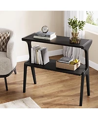 Tribesigns Solid Wood End Table, 2-Tier Modern Slim Couch Side Table with Storage Shelves, Black