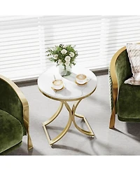 Tribesigns 2PCS Round Side Table Faux Marble Top Gold Metal Legs