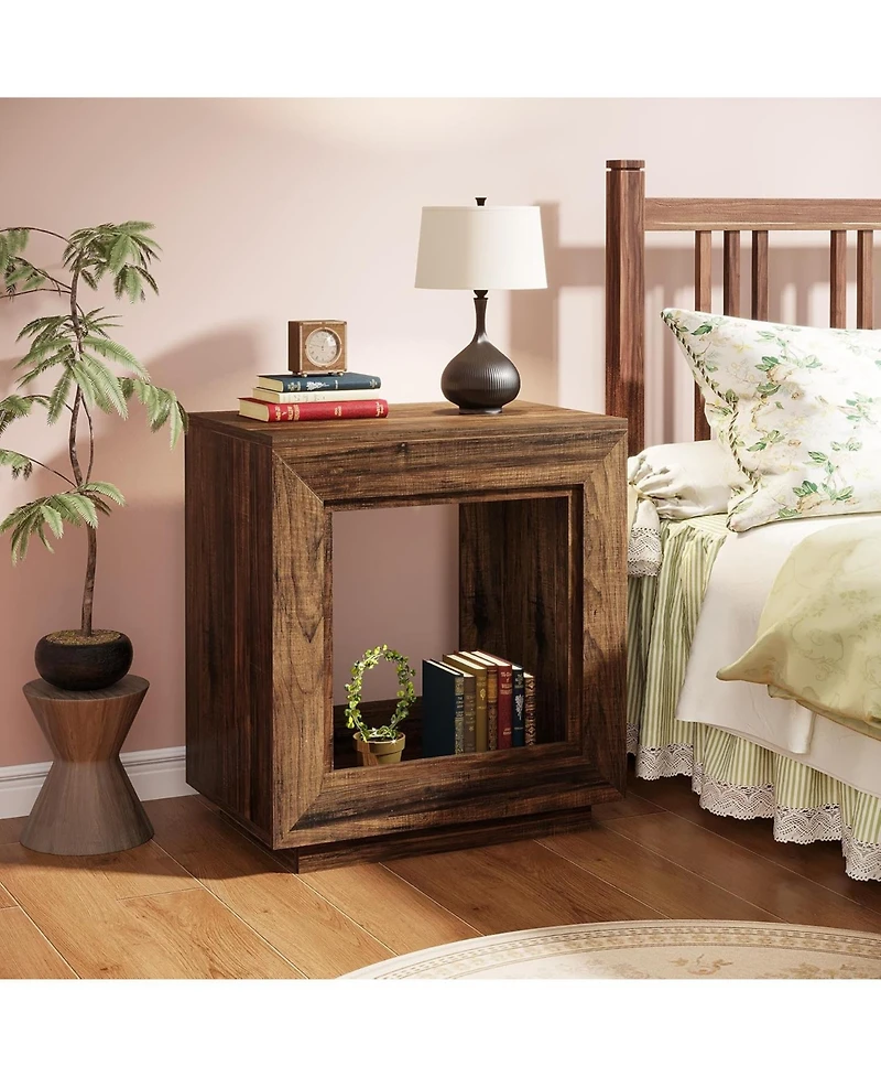 Tribesigns Rustic Wood End Table, Industrial Sofa Side Table for Living Room